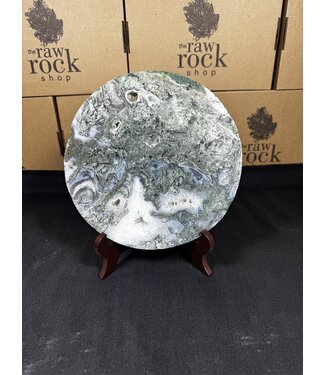 Moss Agate Plate with Stand #3, 1260gr