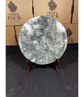 Moss Agate Plate with Stand #6, 1214gr