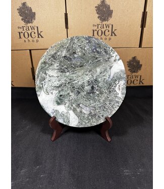 Moss Agate Plate with Stand #7, 1068gr