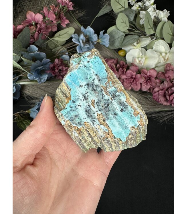 Drusy Coated Chrysocolla with Dolomite/Malachite #9, 216gr