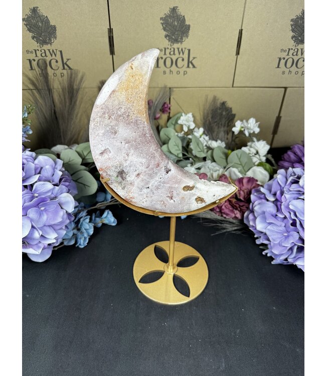 Pink Amethyst Moon with Stand #4, 1178gr
