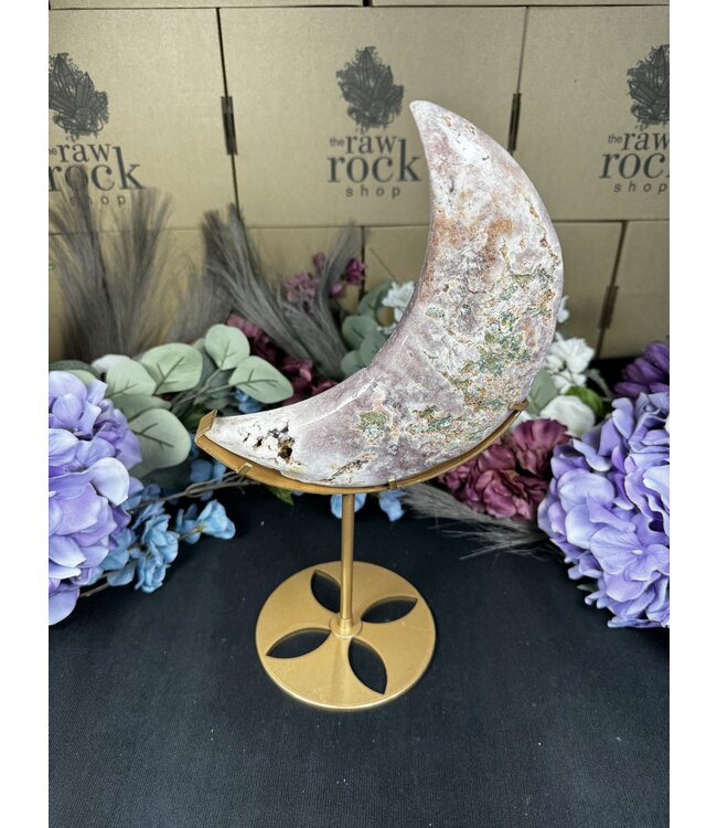 Pink Amethyst Moon with Stand #4, 1178gr