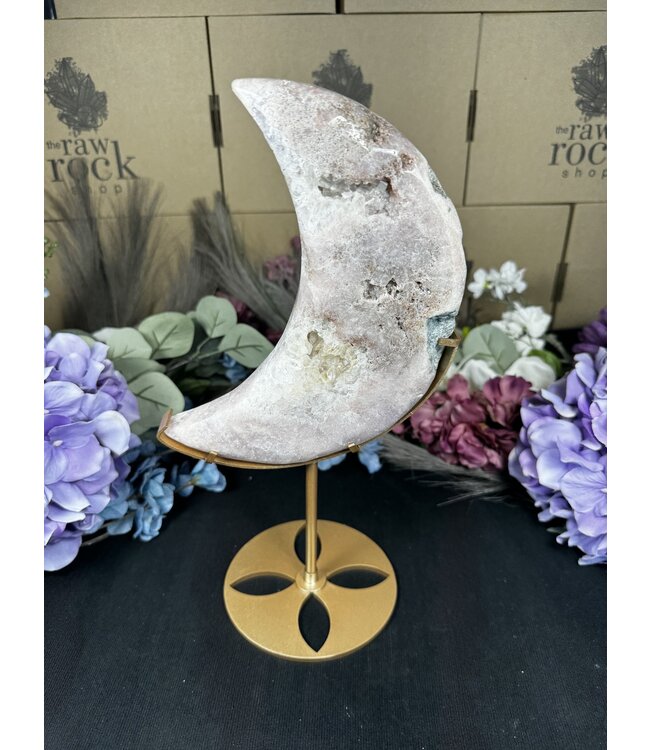 Pink Amethyst Moon with Stand #6, 1492gr