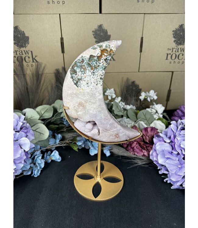 Pink Amethyst Moon with Stand #8, 1274gr