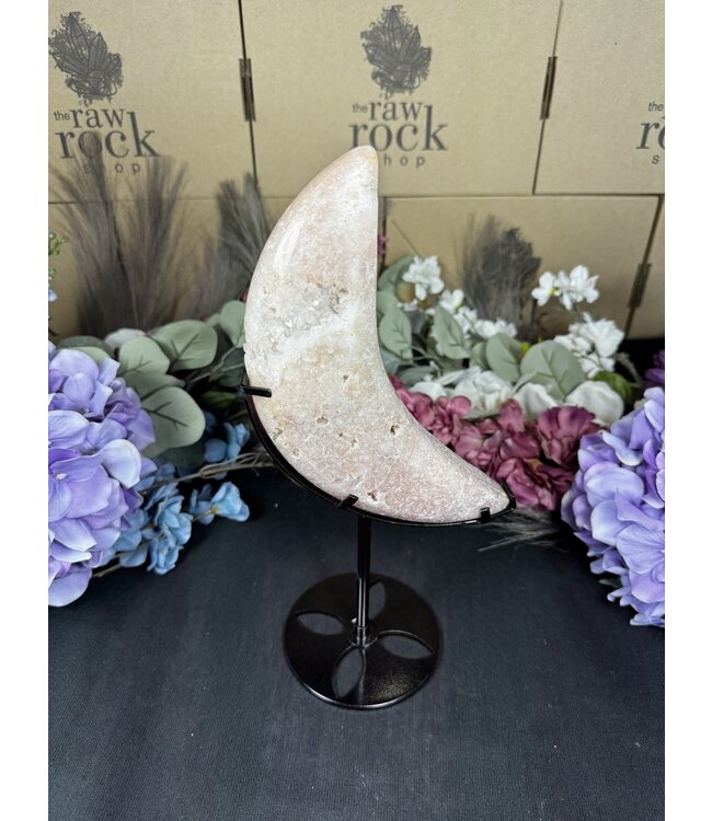 Pink Amethyst Moon with Stand #9, 1128gr