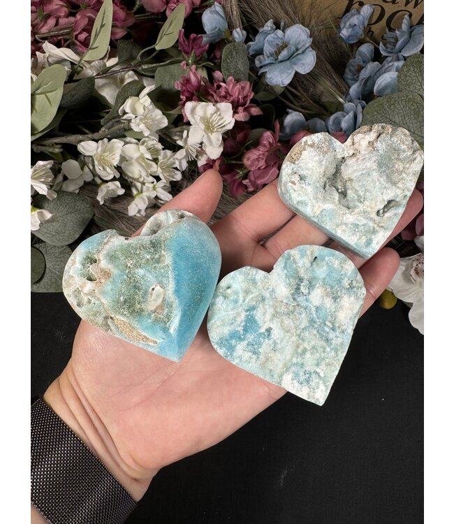 Half Raw Blue Aragonite Heart, Size Small [75-99gr]