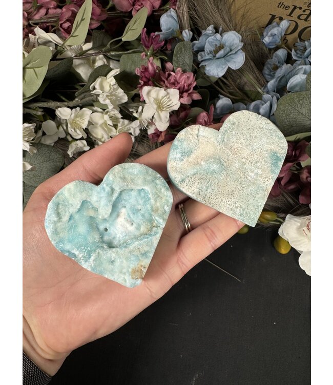 Half Raw Blue Aragonite Heart, Size Large [125-149gr]