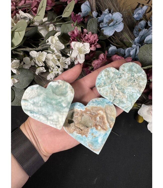 Half Raw Blue Aragonite Heart, Size Medium [100-124gr]
