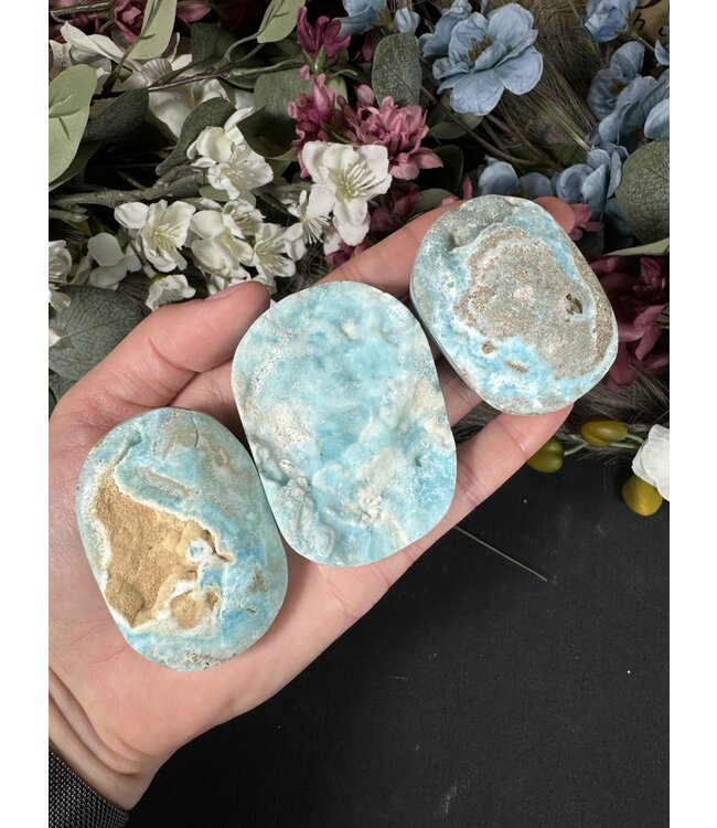 Half Raw Blue Aragonite Palm, Size Small [75-99gr]