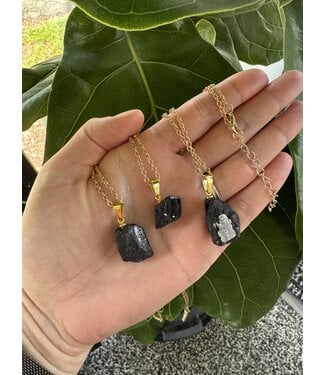 Gold Necklace, Black Tourmaline