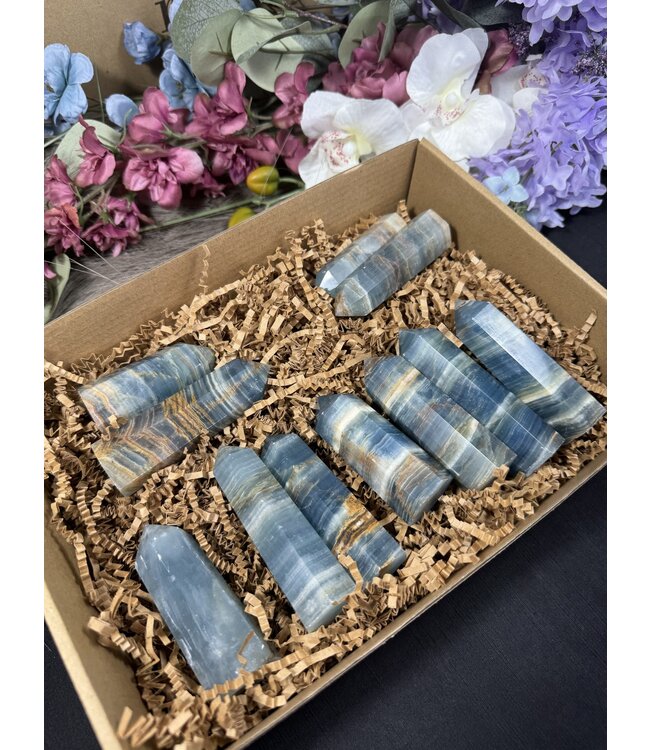 Blue Banded Calcite (Blue Onyx) Points 1KG bulk lot