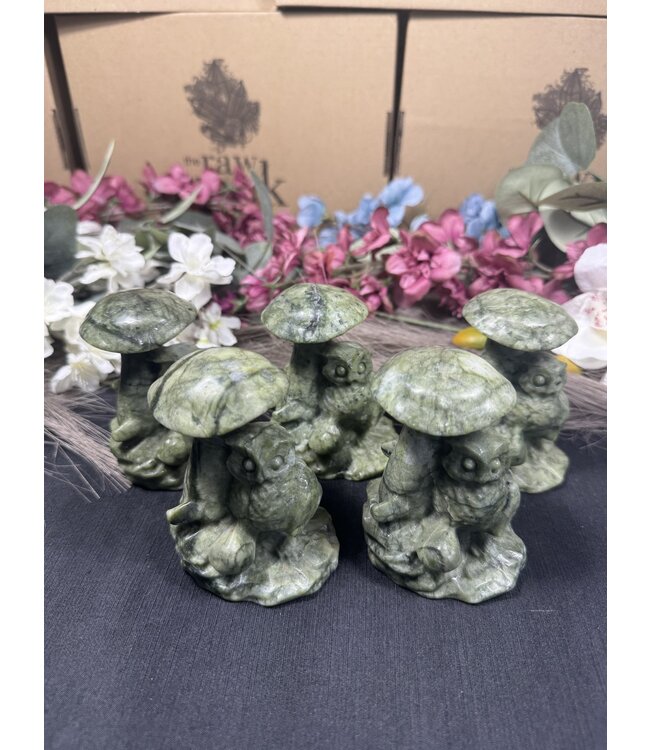 Green Jade Mushroom with Owl