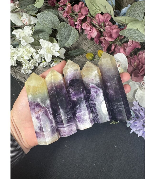 Purple with Yellow Top Fluorite Point, Size X-Large [100-124gr]