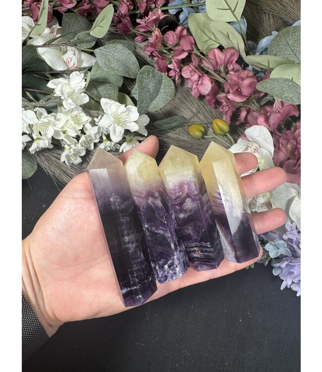 Purple with Yellow Top Fluorite Point, Size Large [75-99gr]