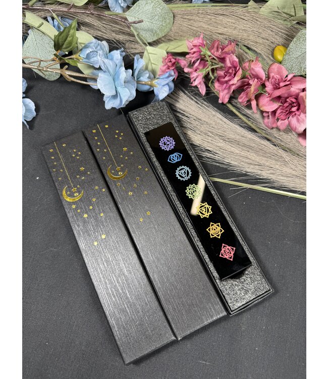 Black Obsidian Engraved Chakra Plate Box Set