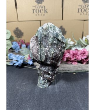 Green Tourmaline Raw Stone Skull #1, 1376gr