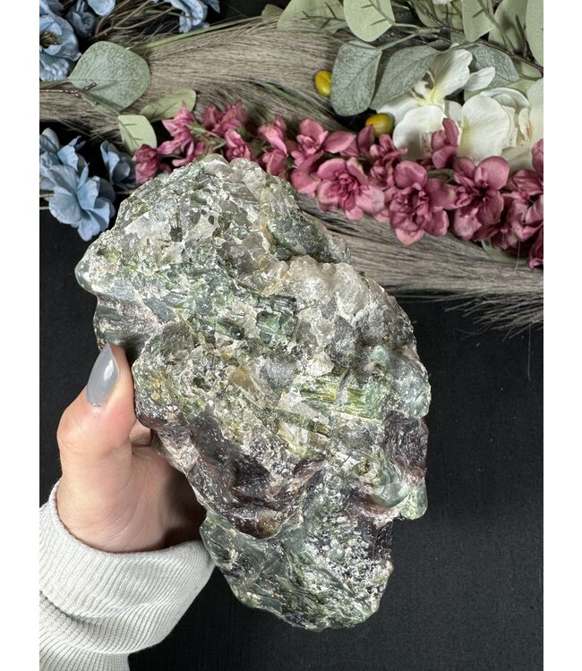 Green Tourmaline Raw Stone Skull #1, 1376gr
