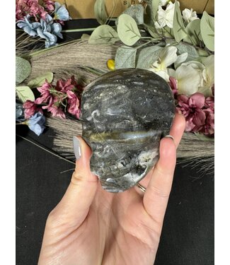 Moss Agate with Fluorite Skull #4, 484gr