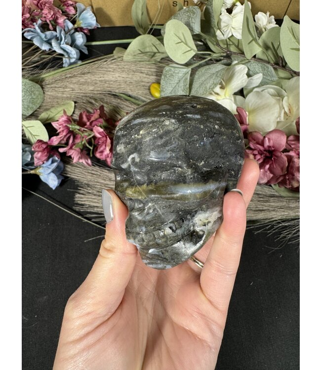 Moss Agate with Fluorite Skull #4, 484gr