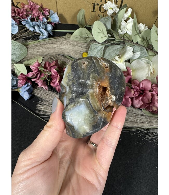 Moss Agate with Fluorite Skull #9, 464gr