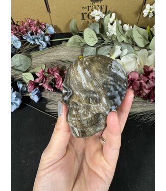 Moss Agate with Fluorite Skull #10, 522gr