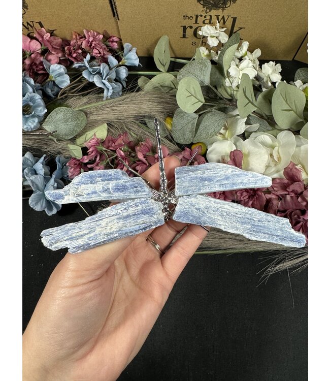 Rough Blue Kyanite Dragonfly, Silver