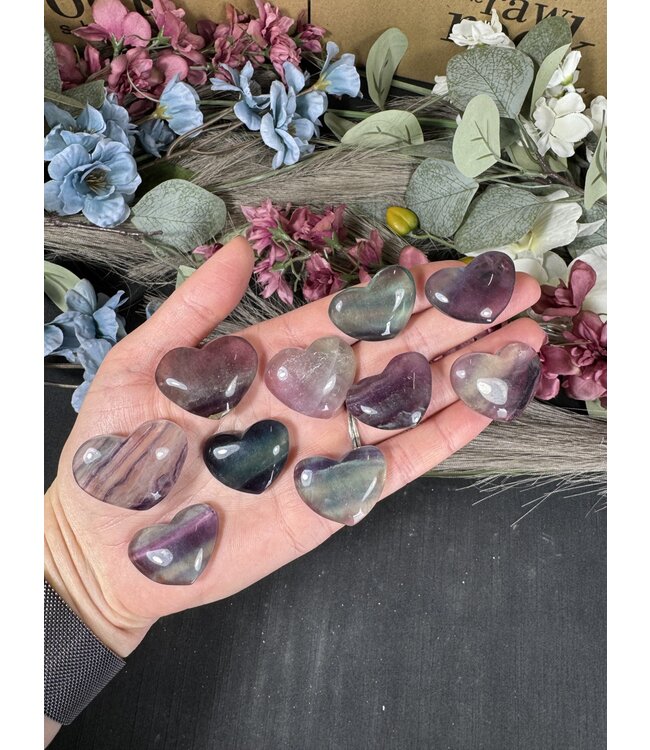 Mini Rainbow Fluorite Hearts