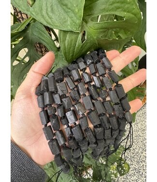 Black Tourmaline Nugget Beads 17" Strand