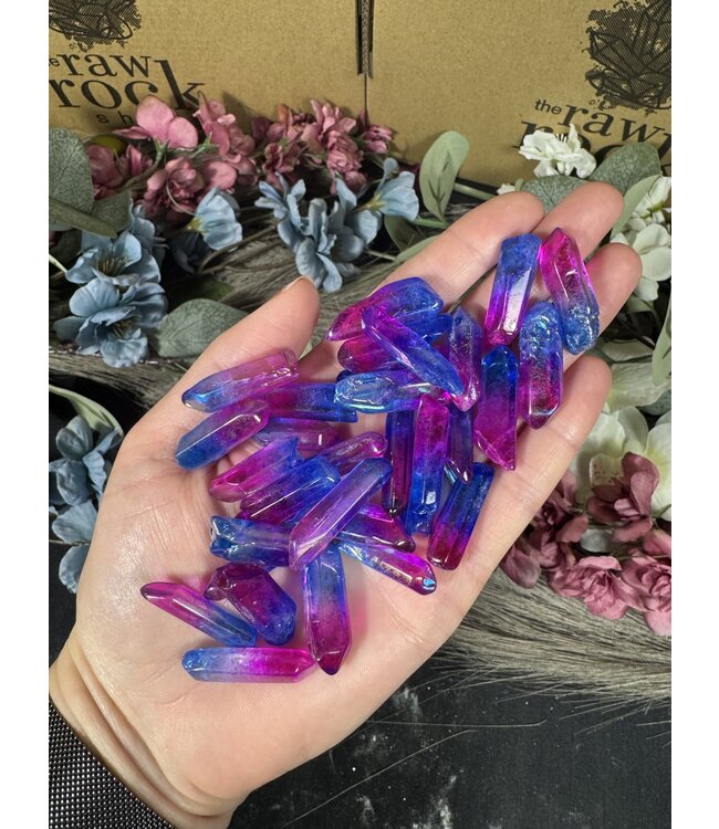 X-Small Polished Aura Quartz Naturally Terminated Points, Blue Purple 100gr/500gr Bulk Pack