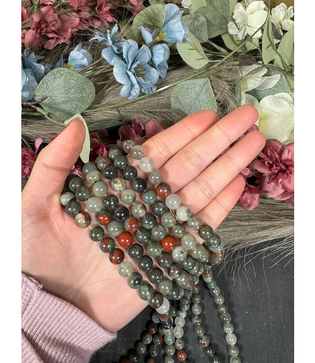 African Bloodstone Beads Polished 15" Strand 6mm 8mm