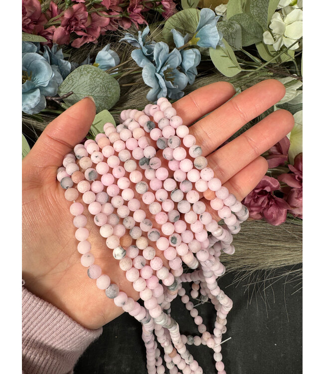 Cherry Blossom Jasper Beads Frosted/Matte 15" Strand 6mm 8mm