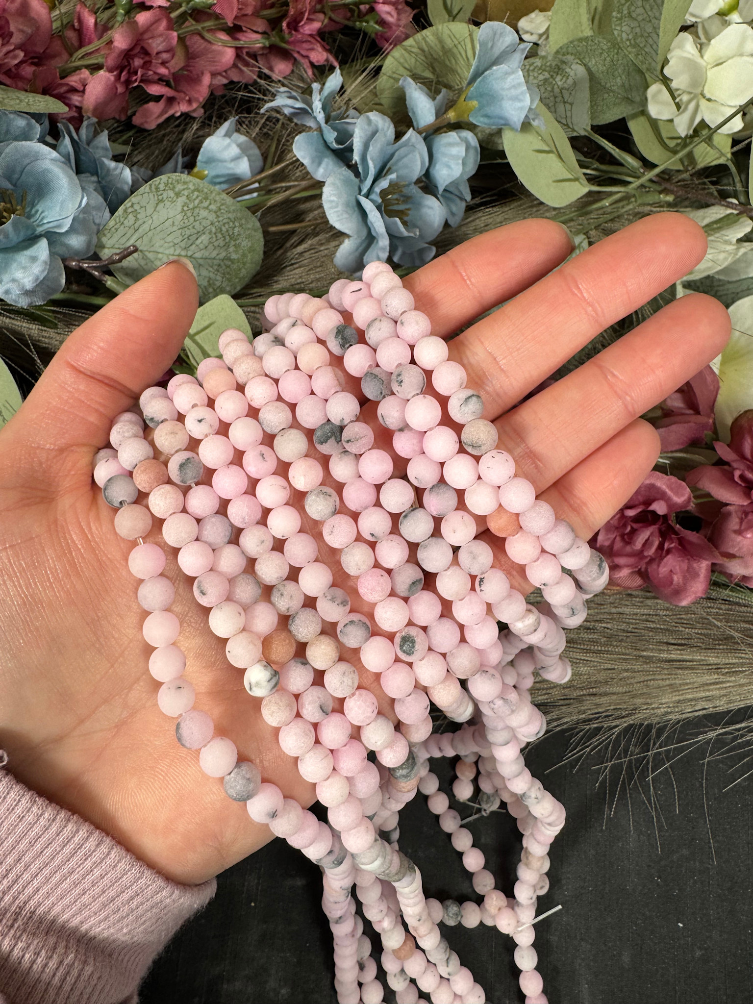 Cherry Blossom Jasper Beads Frosted/Matte 15