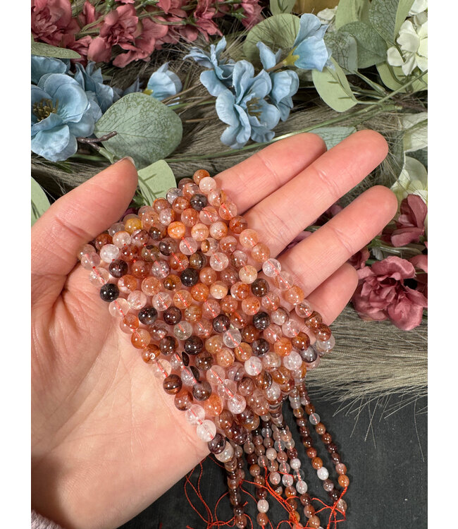 Fire Quartz Beads Polished 15" Strand 6mm 8mm