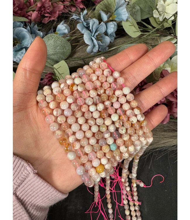 Flower Agate Beads Polished 15.5" Strand 6mm 8mm