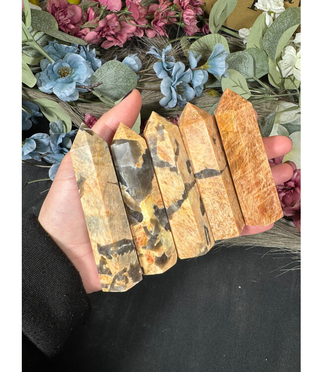 Peach Moonstone with Smoky Quartz Point, Size Large [75-99gr]