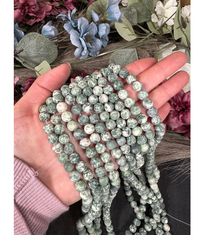 Green Spot Jasper Beads Frosted/Matte 15" Strand 6mm 8mm