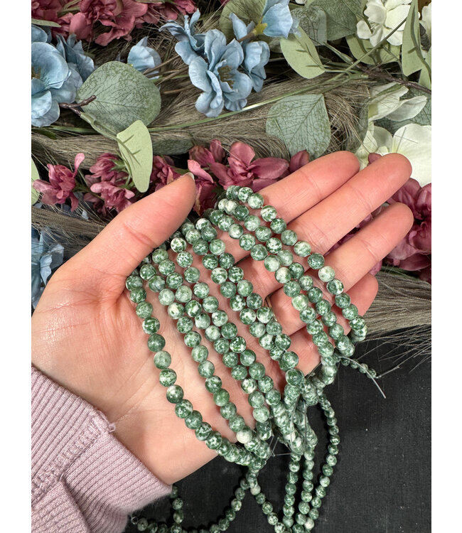 Green Spot Jasper Beads Polished 15" Strand 6mm 8mm