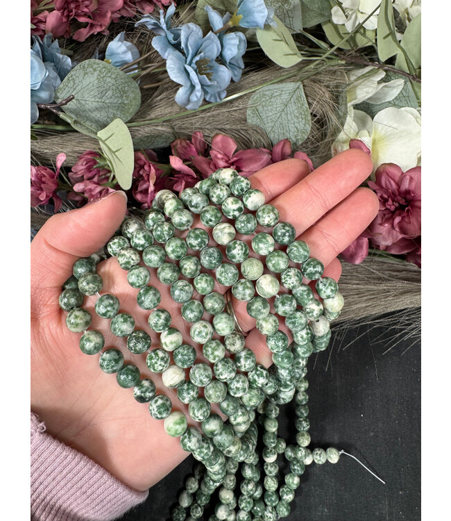 Green Spot Jasper Beads Polished 15" Strand 6mm 8mm