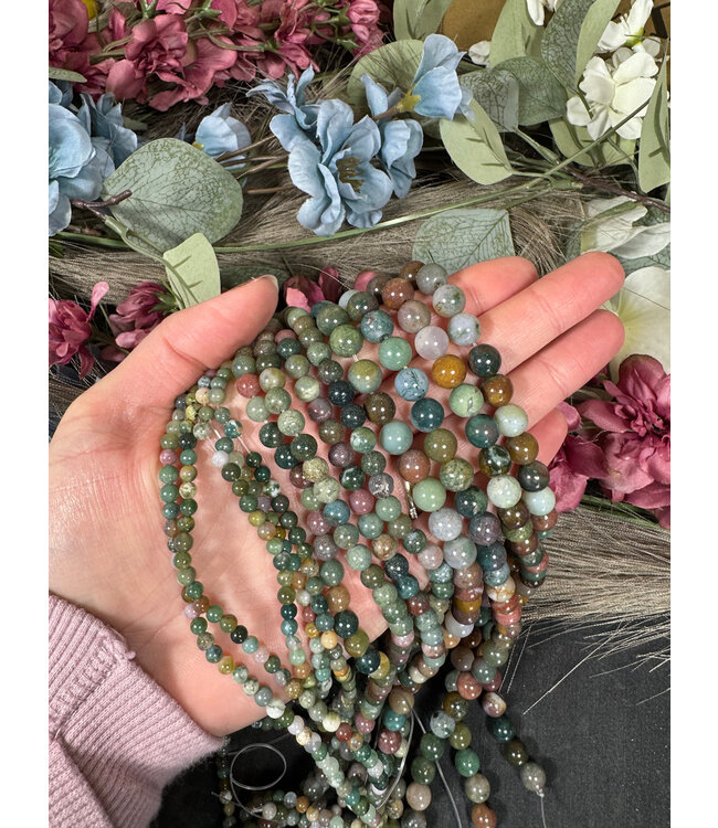 Indian Agate Beads Polished 15" Strand 4mm 6mm 8mm