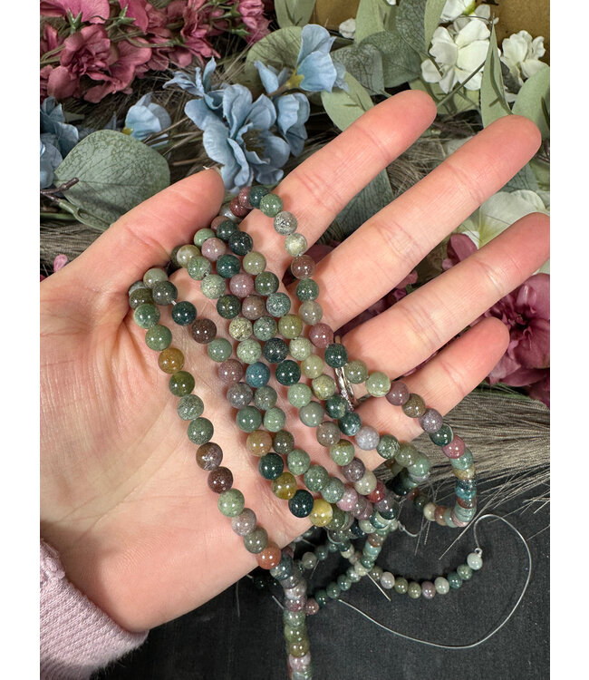 Indian Agate Beads Polished 15" Strand 4mm 6mm 8mm