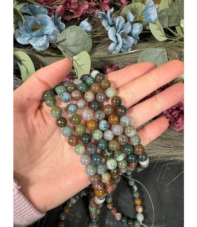 Indian Agate Beads Polished 15" Strand 4mm 6mm 8mm