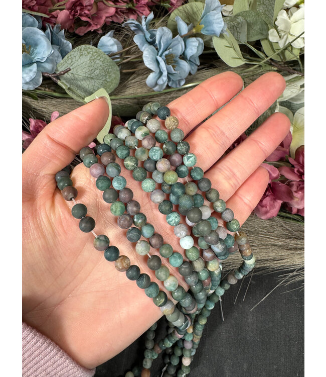 Indian Agate Beads Frosted/Matte 15" Strand 6mm 8mm