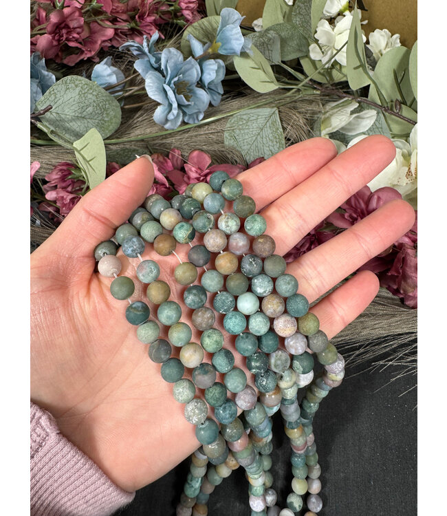 Indian Agate Beads Frosted/Matte 15" Strand 6mm 8mm