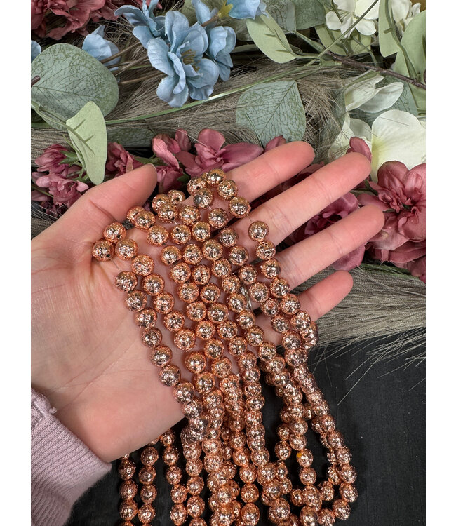 Lava Beads Rose Gold Electroplated 15" Stand 6mm 8mm