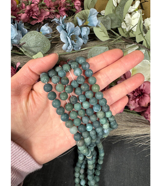 Moss Agate Beads Frosted/Matte 15" Strand 6mm 8mm