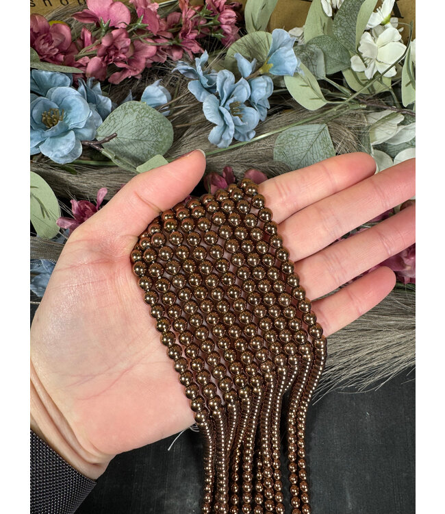 Red Copper Hematite Beads Electroplated 15" Strand 4mm 6mm 8mm