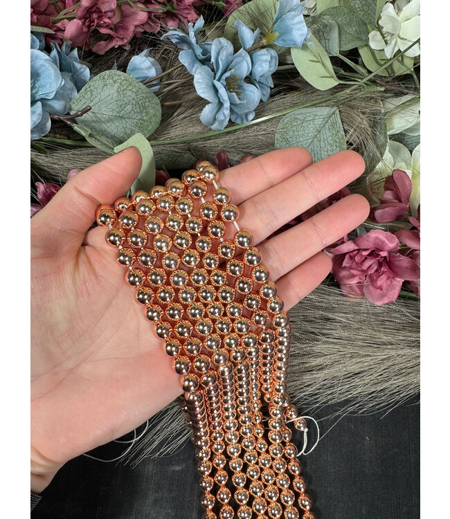 Rose Gold Hematite Beads Round Electroplated 15" Strand 4mm 6mm 8mm