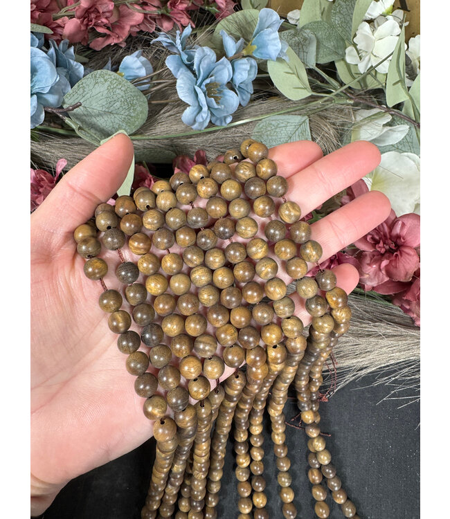 Sandalwood, Olive, Beads 15.5" Strand 6mm 8mm