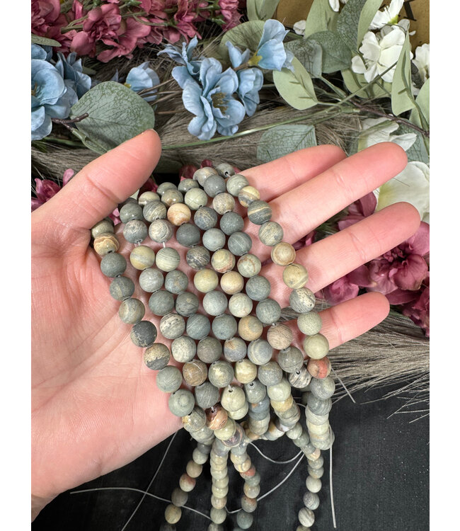 Silver Leaf Jasper Beads Frosted/Matte 15" Strand 4mm 6mm 8mm