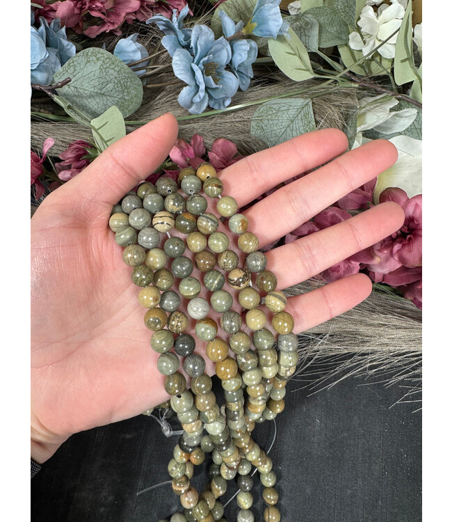 Silver Leaf Jasper Beads Polished 15" Strand 4mm 6mm 8mm